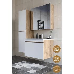 Teta Home Tokyo 65 cm Atlantik Çam - Beyaz Mdf Banyo Dolabı Seti + Boy Dolabı