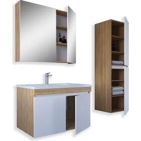 Teta Home Tokyo 65 cm Teak-Beyaz Mdf Banyo Dolabı Seti + Boy Dolabı