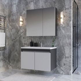 Teta Home Tokyo 80 cm Antrasit-Beyaz MDF Banyo Dolabı Seti
