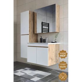 Teta Home Tokyo 80 cm Atlantik Çam - Beyaz Mdf Banyo Dolabı Seti +Boy Dolabı