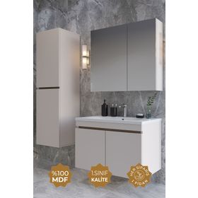 Teta Home Tokyo 80 cm Atlantik Çam - Beyaz Mdf Banyo Dolabı Seti +Boy Dolabı