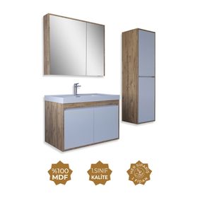 Teta Home Tokyo 80 cm Atlantik Çam - Beyaz Mdf Banyo Dolabı Seti +Boy Dolabı