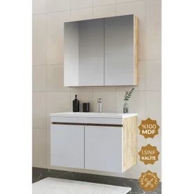 Teta Home Tokyo 80 cm Beyaz MDF Atlantik Çam Banyo Dolabı Seti