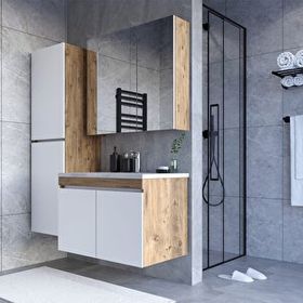 Teta Home Tokyo Atlantik Çam 80 cm MDF Banyo Dolabı Seti