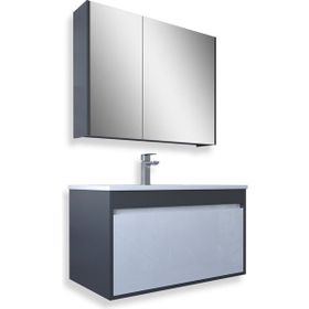 Teta Mersin 65 cm Antrasit Beyaz Mdf Banyo Dolabı Seti
