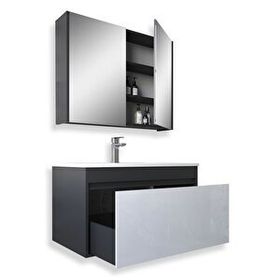 Teta Mersin 65 cm Antrasit Beyaz Mdf Banyo Dolabı Seti