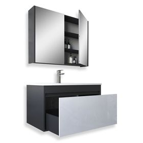 Teta Mersin 65 cm Antrasit Beyaz Mdf Banyo Dolabı Seti