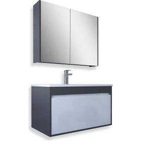 Teta Mersin 65 cm Antrasit Beyaz Mdf Banyo Dolabı Seti