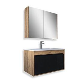 Teta Mersin 65 cm Atlantik Çam Siyah Mdf Banyo Dolabı Seti