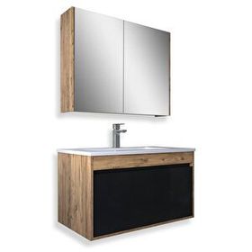 Teta Mersin 65 cm Atlantik Çam Siyah Mdf Banyo Dolabı Seti