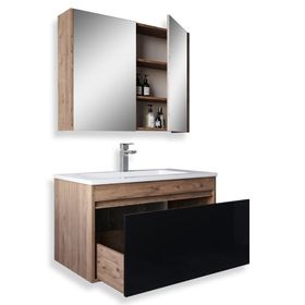Teta Mersin 65 cm Atlantik Çam Siyah Mdf Banyo Dolabı Seti