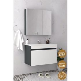 Teta Mersin 80 cm Antrasit Beyaz Mdf Banyo Dolabı Seti