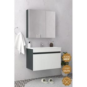 Teta Mersin 80 cm Antrasit Beyaz Mdf Banyo Dolabı Seti
