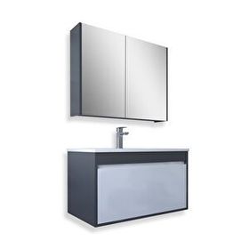 Teta Mersin 80 cm Antrasit Beyaz Mdf Banyo Dolabı Seti