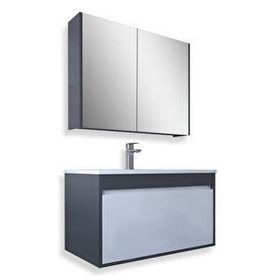 Teta Mersin 80 cm Antrasit Beyaz Mdf Banyo Dolabı Seti