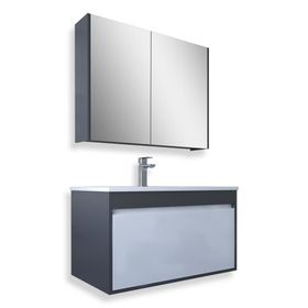 Teta Mersin 80 cm Antrasit Beyaz Mdf Banyo Dolabı Seti