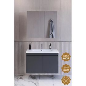 Teta Tokyo 80 cm Antrasit Mdf Banyo Dolabı Seti