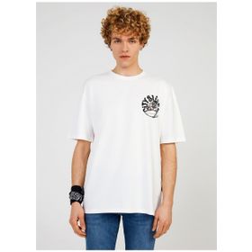The Crow TC 9019 Bisiklet Yaka Baskılı Beyaz Erkek T-Shirt