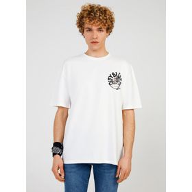 The Crow TC 9019 Bisiklet Yaka Baskılı Beyaz Erkek T-Shirt