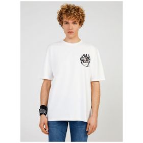 The Crow TC 9019 Bisiklet Yaka Baskılı Beyaz Erkek T-Shirt