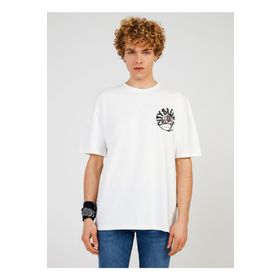 The Crow TC 9019 Bisiklet Yaka Baskılı Beyaz Erkek T-Shirt