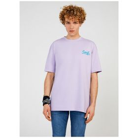 The Crow TC 9023 Bisiklet Yaka Baskılı Lila Erkek T-Shirt