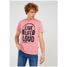 The Crow TC7117 Bisiklet Yaka Baskılı Pembe Erkek T-Shirt