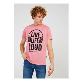 The Crow TC7117 Bisiklet Yaka Baskılı Pembe Erkek T-Shirt