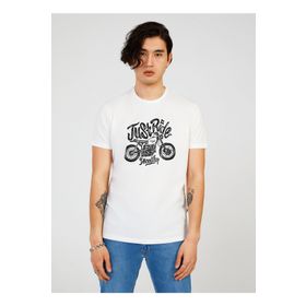 The Crow TC7121 Bisiklet Yaka Baskılı Beyaz Erkek T-Shirt