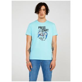 The Crow TC712310 Bisiklet Yaka Baskılı Mavi Erkek T-Shirt