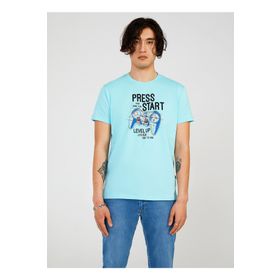 The Crow TC712310 Bisiklet Yaka Baskılı Mavi Erkek T-Shirt