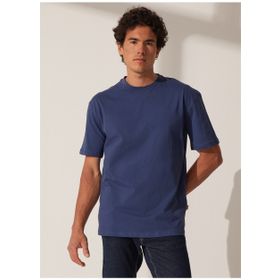 The Crow TC9010BASIC Bisiklet Yaka Baskılı İndigo Erkek T-shirt