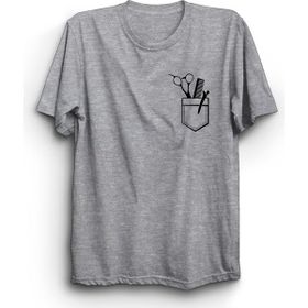 The Fame Cepte Tarak Makas Kuaför Hair Designer Hairdresser Coiffeur Gri Kadın T-shirt