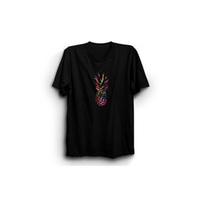The Fame Colorful Pineapple Renkli Ananas Siyah %100 Pamuk Kadın T-shirt
