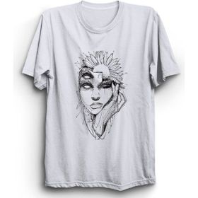 The Fame Flowery Face Çiçek ve Yüz Kadın Çizim Beyaz Kadın T-shirt