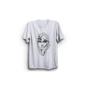 The Fame Flowery Face Çiçek ve Yüz Kadın Çizim Beyaz Kadın T-shirt