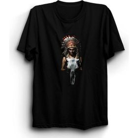 The Fame Indian Kızılderili Women And Skull Siyah Kadın T-shirt