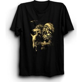 The Fame Kızılderili Indian And Wolf Siyah Kadın T-shirt