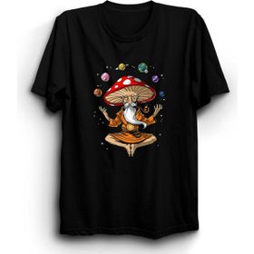 The Fame Mantar Dede ve Gezegenler Mushroom Grandpa And Planets Siyah Kadın T-shirt