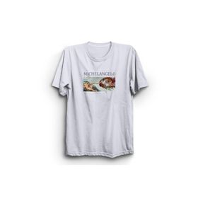The Fame Michelangelo The Creation of Adam Resim Ressam Sanat Beyaz Kadın T-shirt