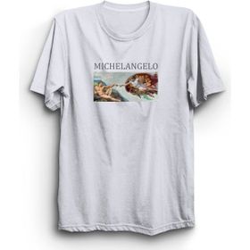 The Fame Michelangelo The Creation of Adam Resim Ressam Sanat Beyaz Kadın T-shirt