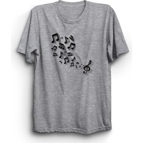 The Fame Uçuşan Notalar Flying Notes Müzik Music Gri Kadın T-shirt