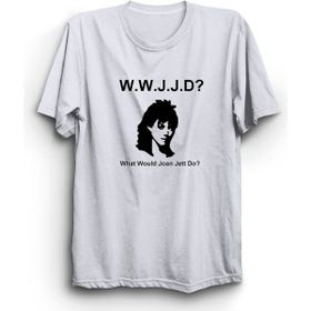 The Fame WWJD What Would Joan Jett Do Rock Metal Müzik Grubu Beyaz Kadın T-shirt