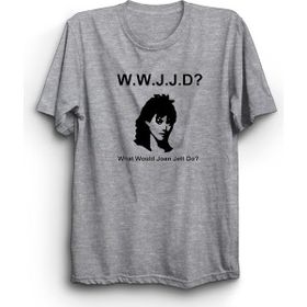 The Fame WWJD What Would Joan Jett Do Rock Metal Müzik Grubu Gri Kadın T-shirt