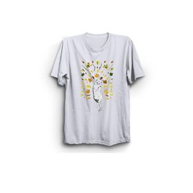 The Fame Yapraklar ve Kedi Leaves And Cat Beyaz Kadın T-shirt