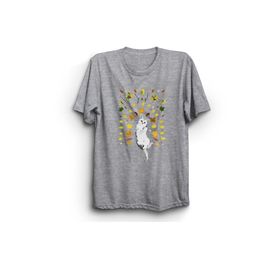 The Fame Yapraklar ve Kedi Leaves And Cat Gri Kadın T-shirt
