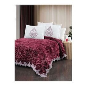 The Home Collection Larissa Bordo Fransız Güpürlü Battaniye Yatak Ört Seti
