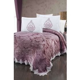 The Home Collection Larissa Mürdüm Fransız Güpürlü Battaniye Yatak Ört Seti