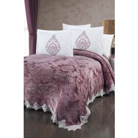 The Home Collection Larissa Mürdüm Fransız Güpürlü Battaniye Yatak Ört Seti