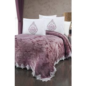 The Home Collection Larissa Mürdüm Fransız Güpürlü Battaniye Yatak Ört Seti